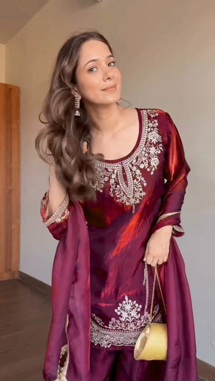Modern Aubergine Flared Silk Set